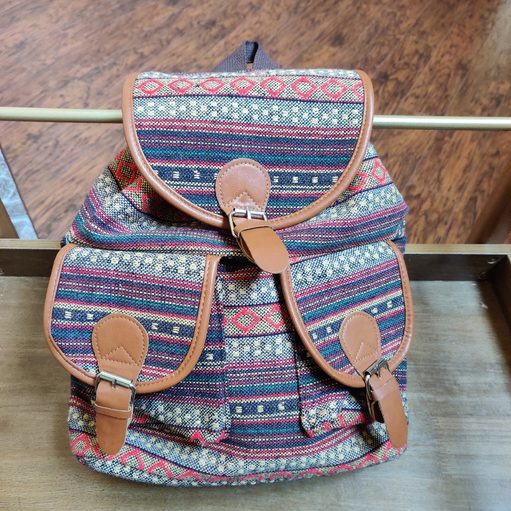 Okpta Tribal Print Brown Backpack NWOT